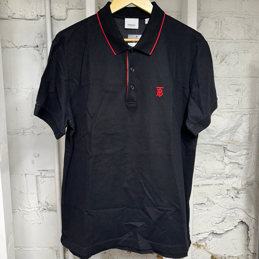 Burberry Red Logo Black Polo Shirt Sz L
