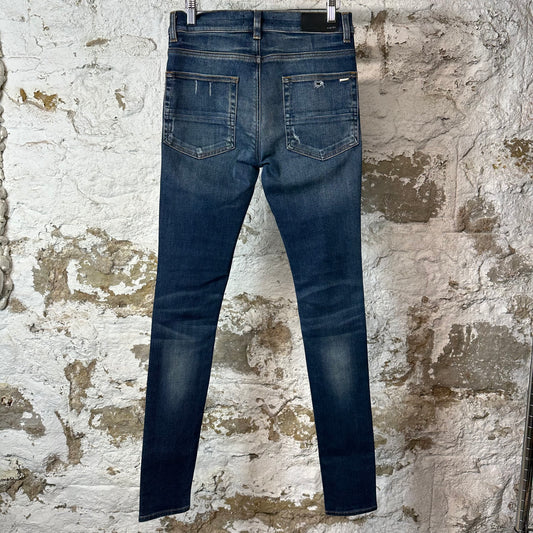 Amiri MX1 Black Leather Dark Blue Denim Jeans Sz 29