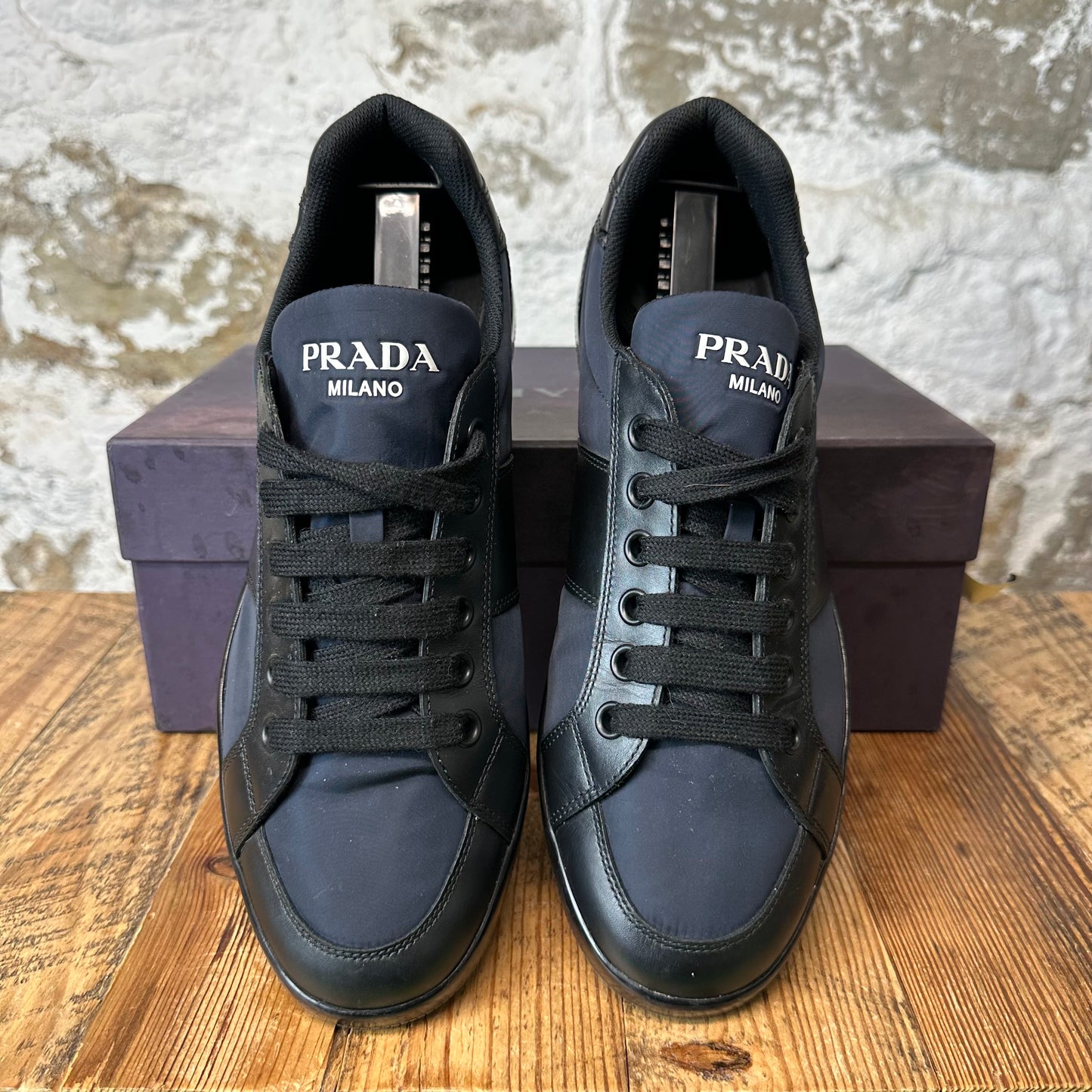 Prada Black Leather Nylon Milano Sneaker Sz 9.5