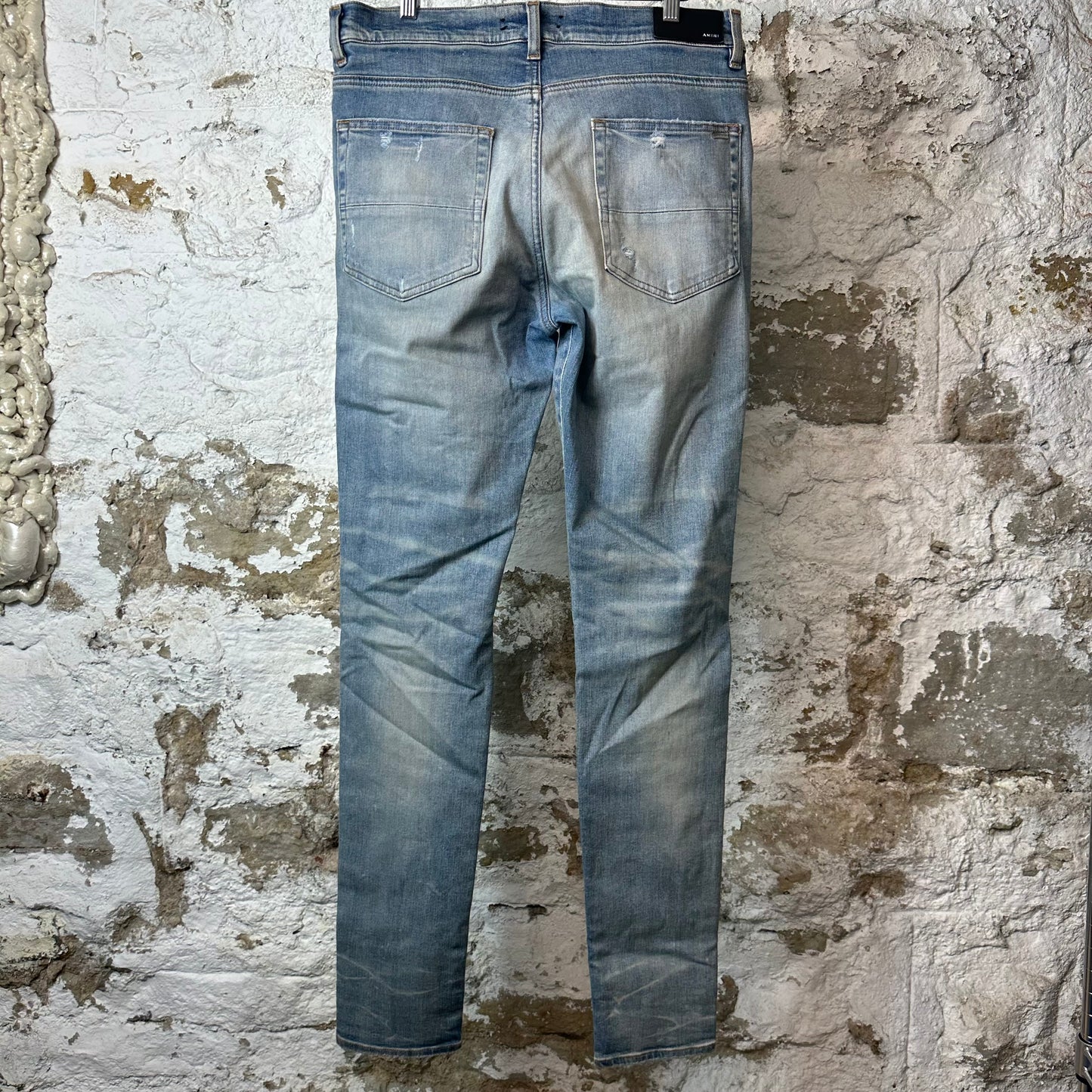 Amiri MX1 Multicolor Flannel Thrasher Blue Denim Jeans Sz 34