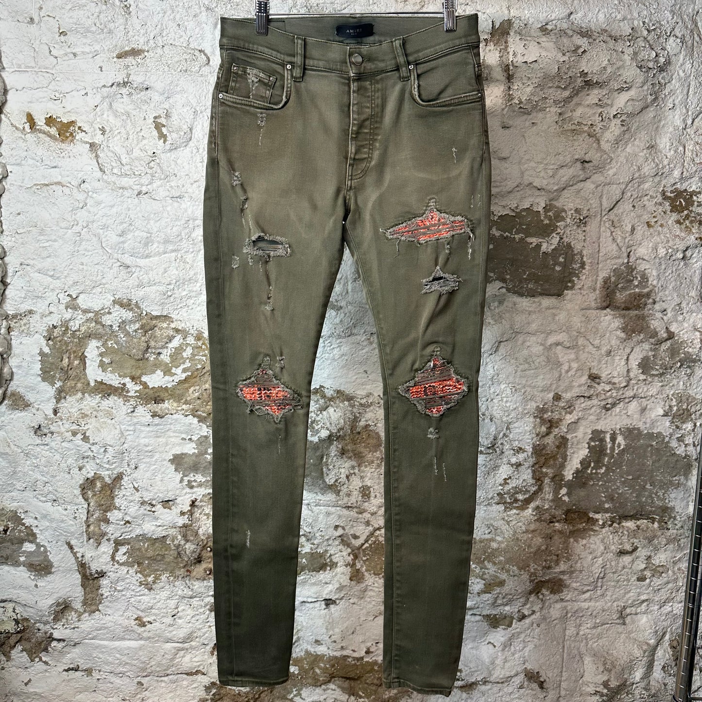 Amiri MX1 Orange Paisley Green Denim Jeans Sz 32
