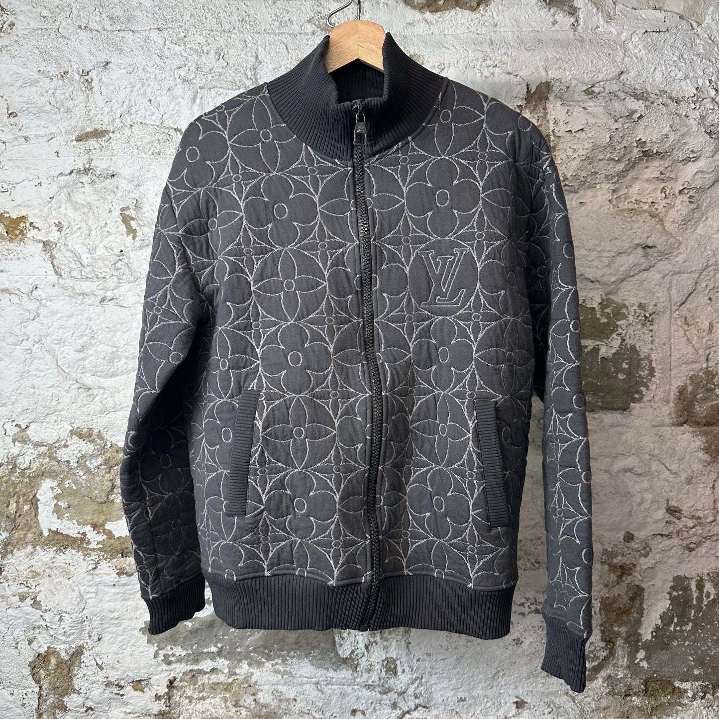 Louis Vuitton Quilted Flower Monogram Grey Zip Up Jacket Sz M