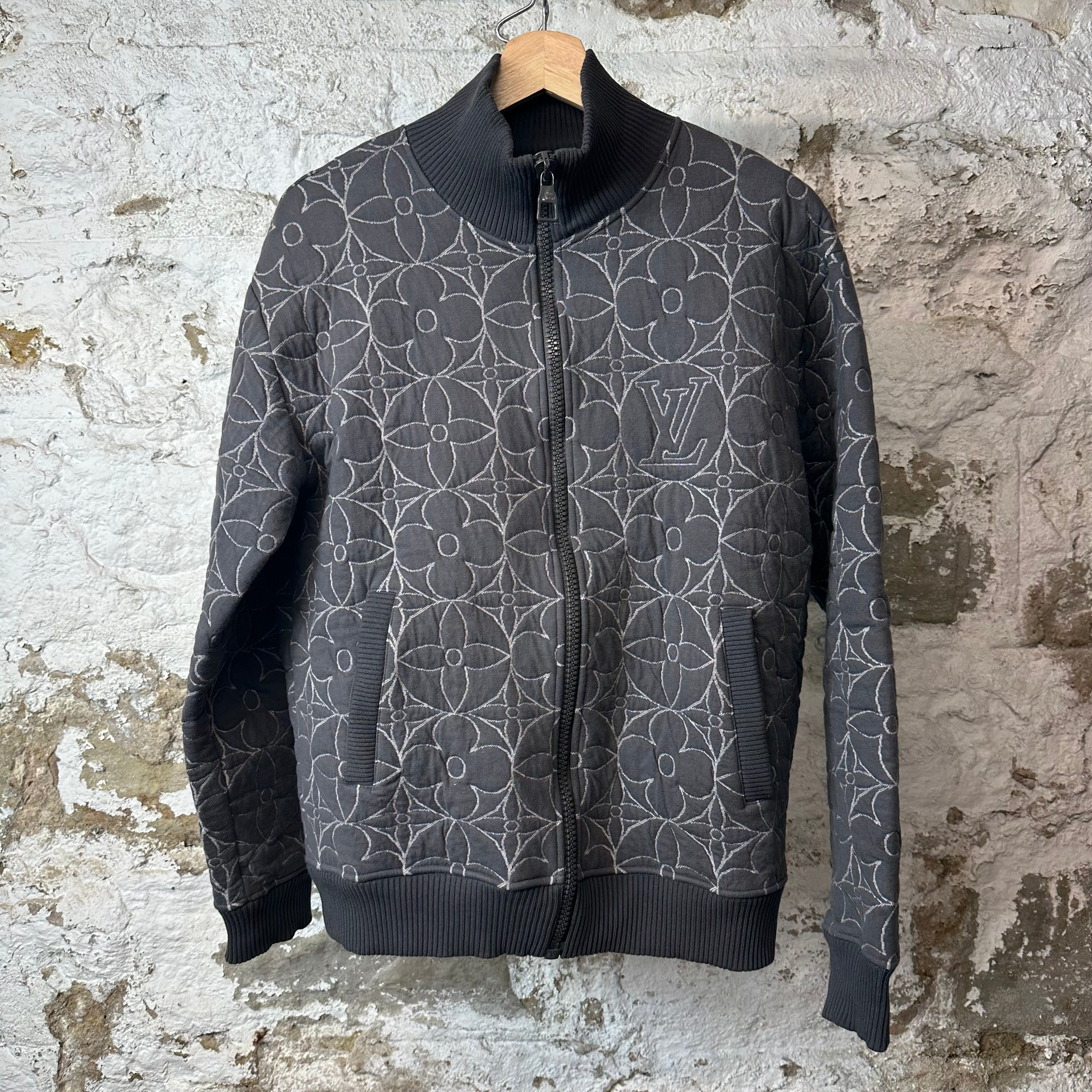 Louis Vuitton Quilted Flower Monogram Grey Zip Up Jacket Sz M