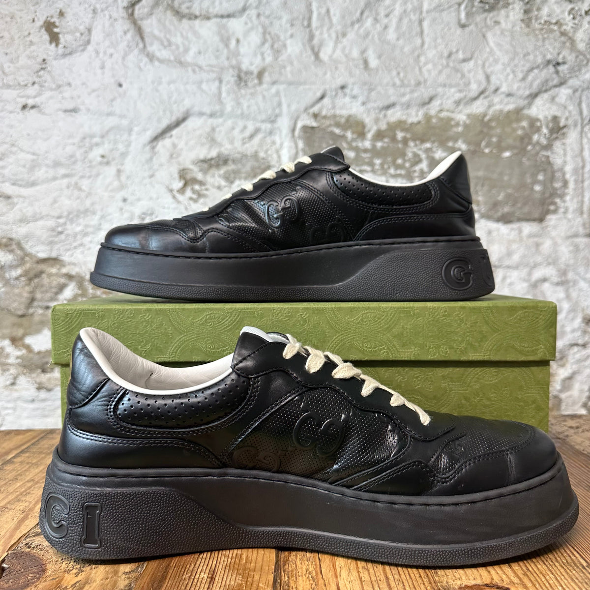 Gucci Chunky Embossed GG Black Sneaker Sz 11.5