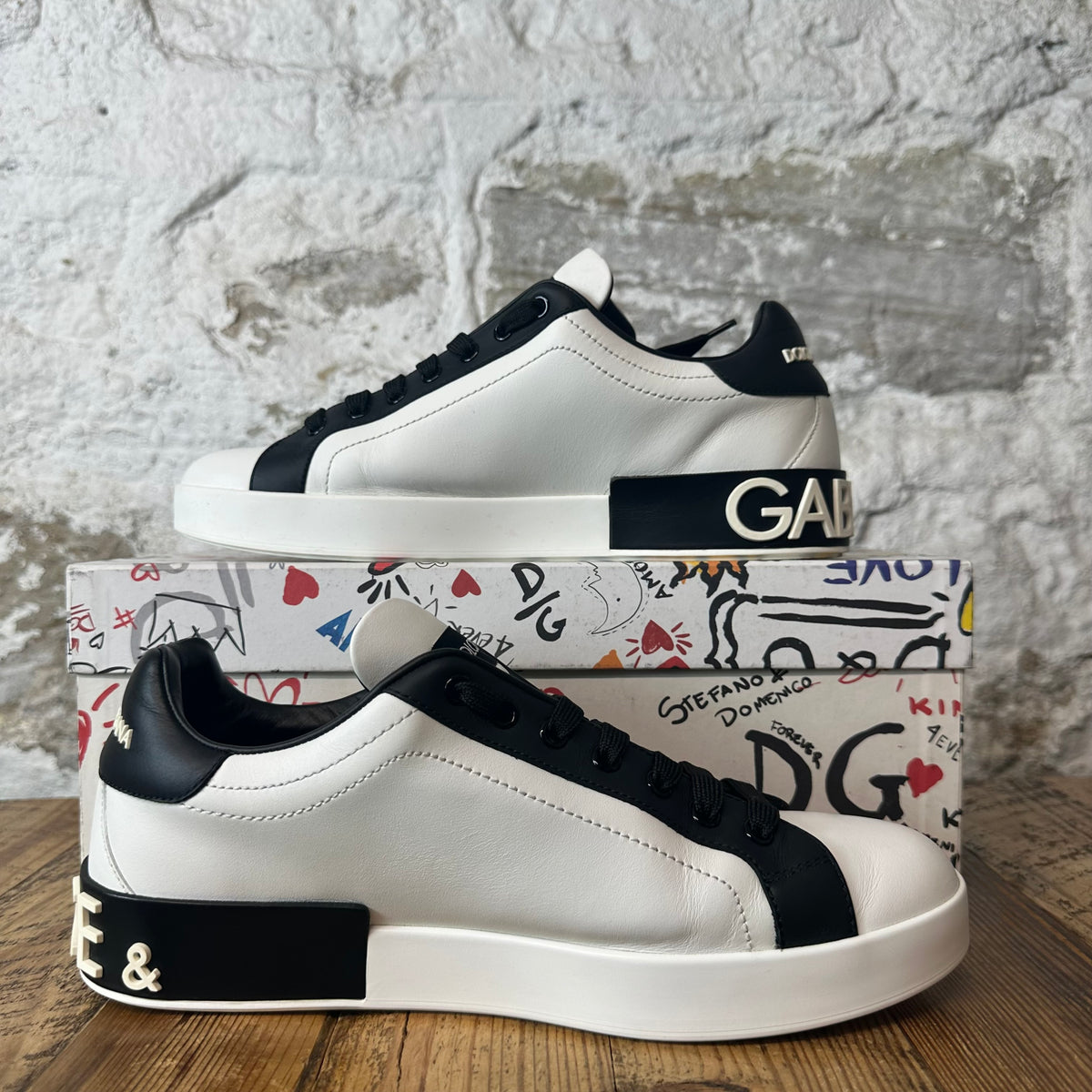 Dolce Gabbana Melting Logo Black White Portofino Sneaker Sz 8