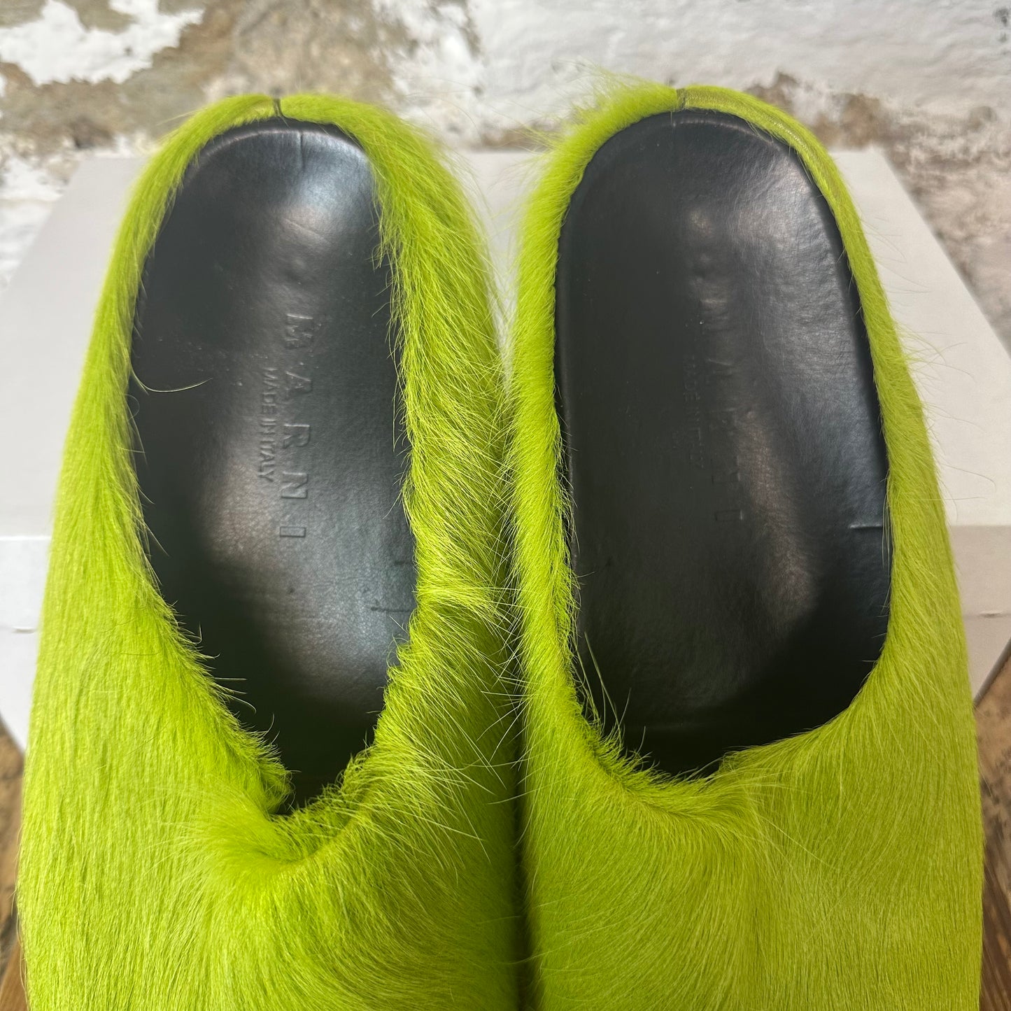 Marni Fussbett Sabot Lime Green Fur Slide Sz 13 (46)