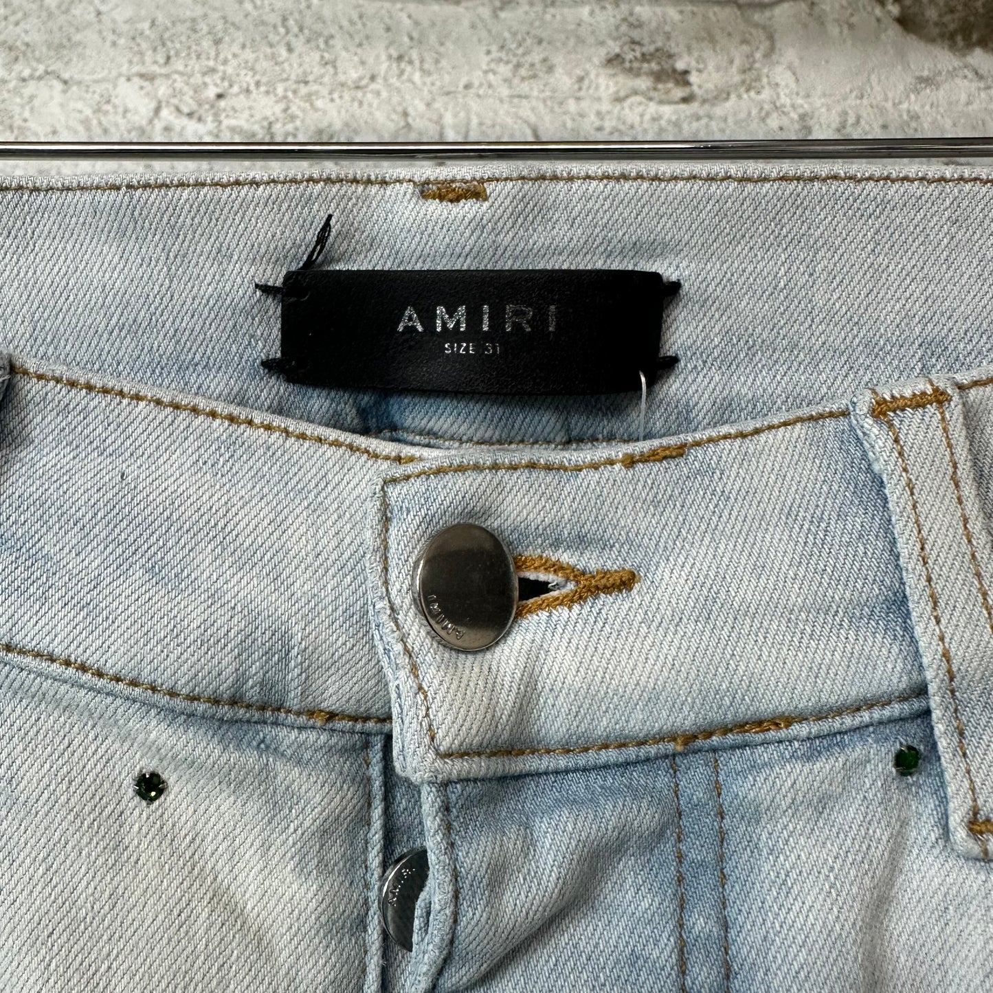 Amiri Gradient Rhinestone Lightwash Blue Denim Jeans Sz 31