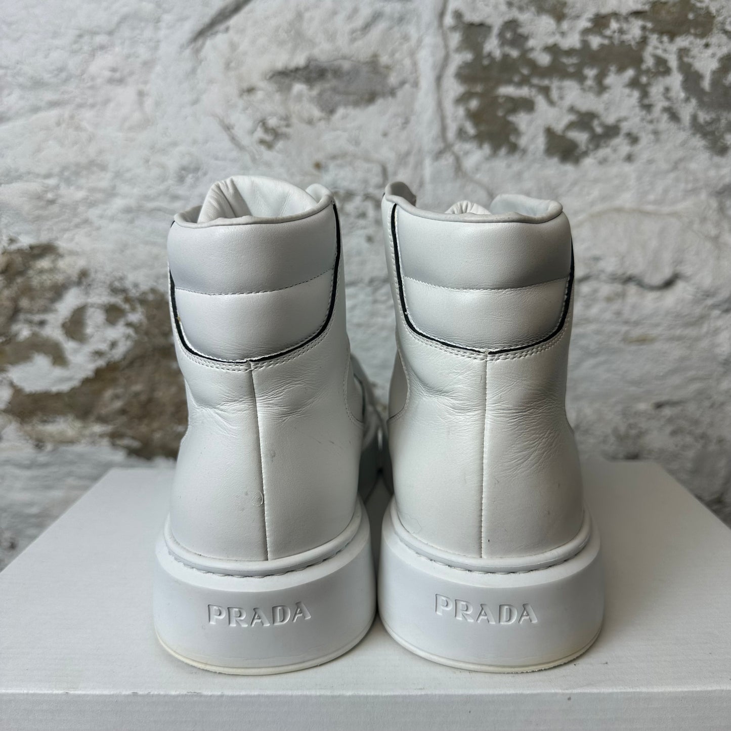 Prada Milano White Leather High Sneaker Sz 7 No Box