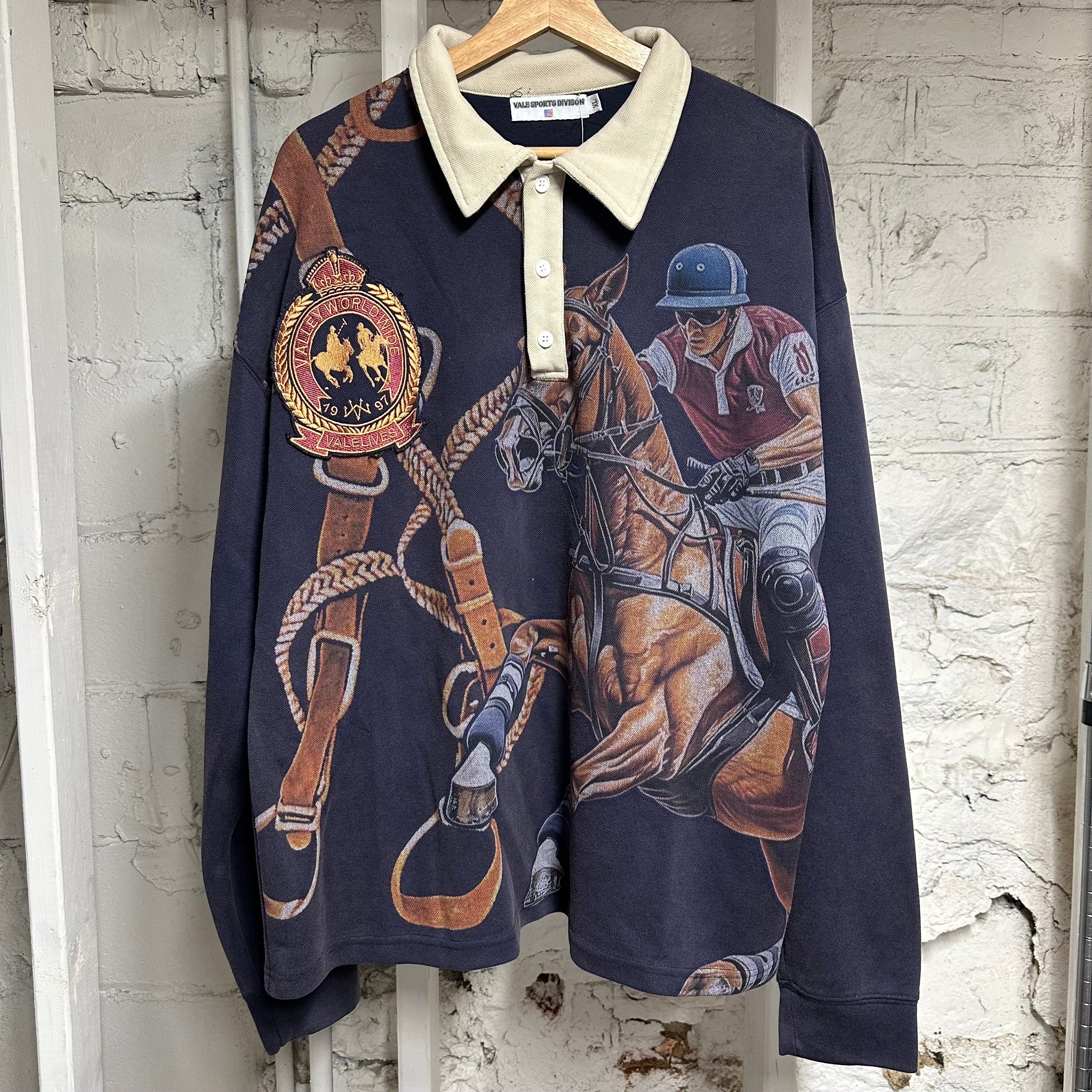 Vale Horse Jockey Long Sleeve Polo Sz XL