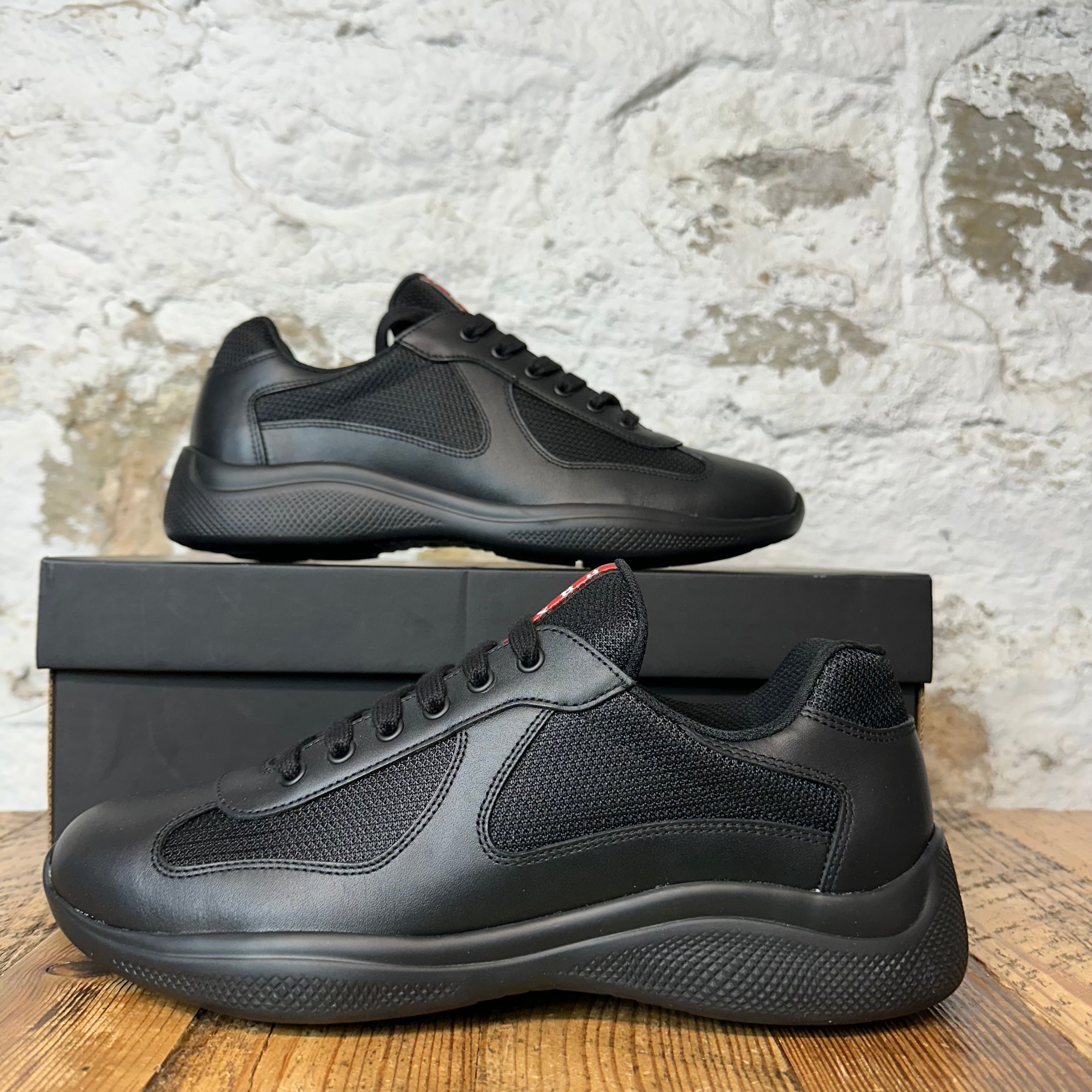 Prada Americas Cup Nero Leather Sneaker Sz 8 DS