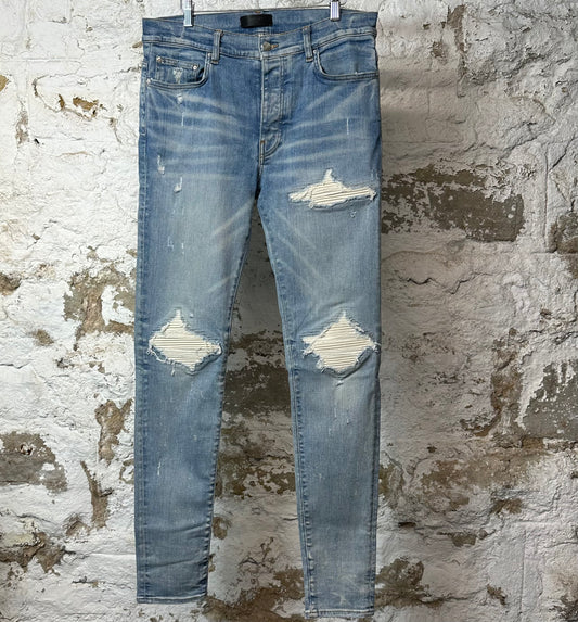 Amiri MX1 Cream Suede Blue Denim Jeans Sz 34
