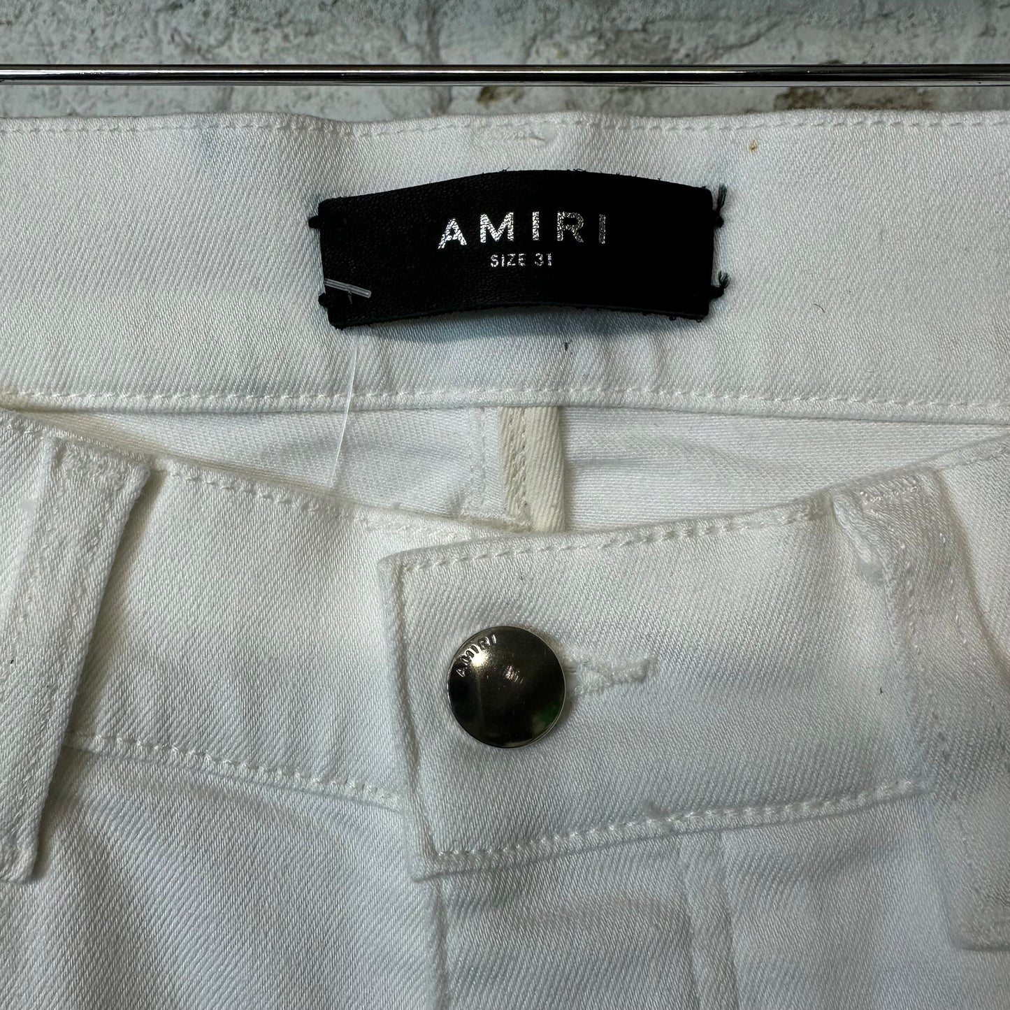 Amiri MX1 White Leather White Denim Jeans Sz 31