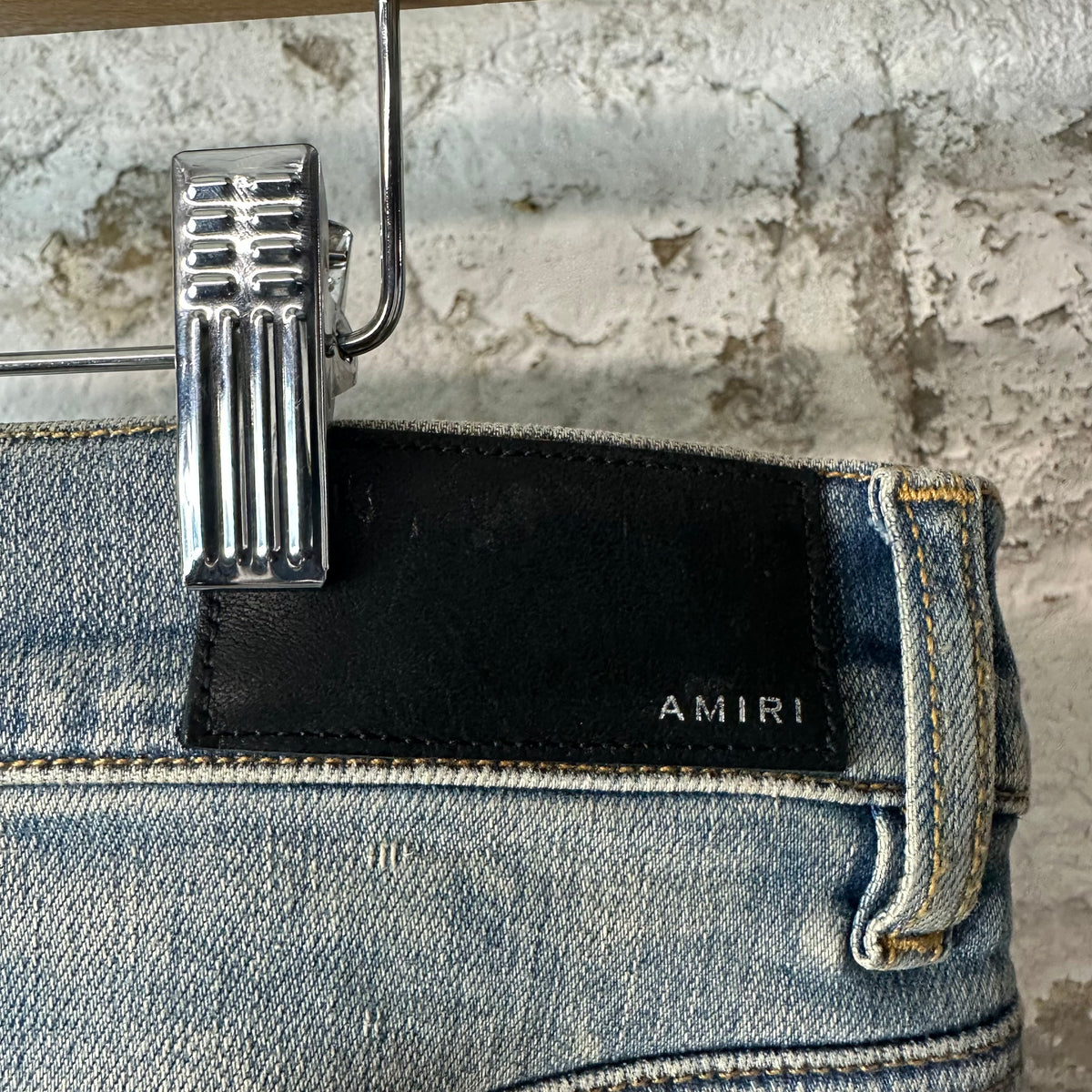 Amiri MX1 Brown Snakeskin Blue Denim Jeans Sz 34