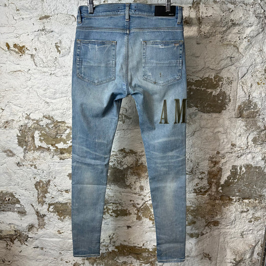 Amiri MX1 Camo Spell Blue Denim Jeans Sz 30