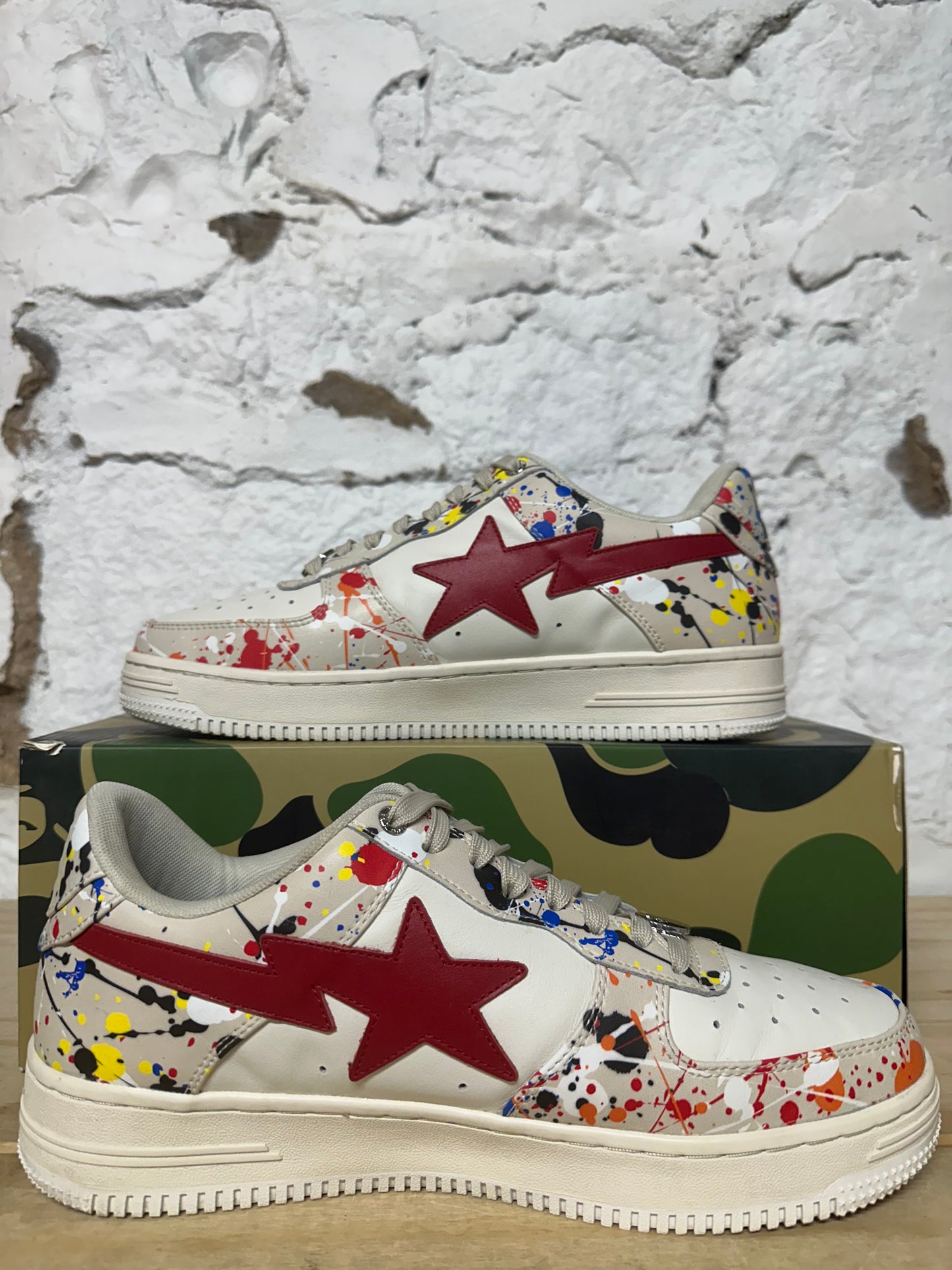 Bape Bapesta Paint Splatter Beige Sz 10