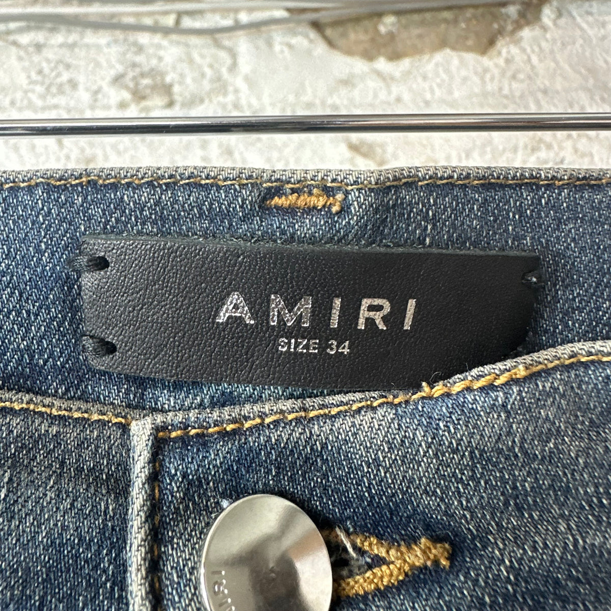 Amiri MX1 Black Leather Dirty Blue Denim Jeans Sz 34