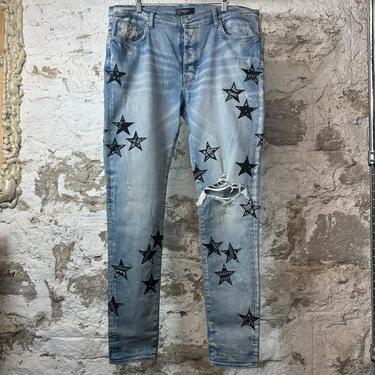 Amiri Black Paisley Star Blue Denim Jeans Sz 38