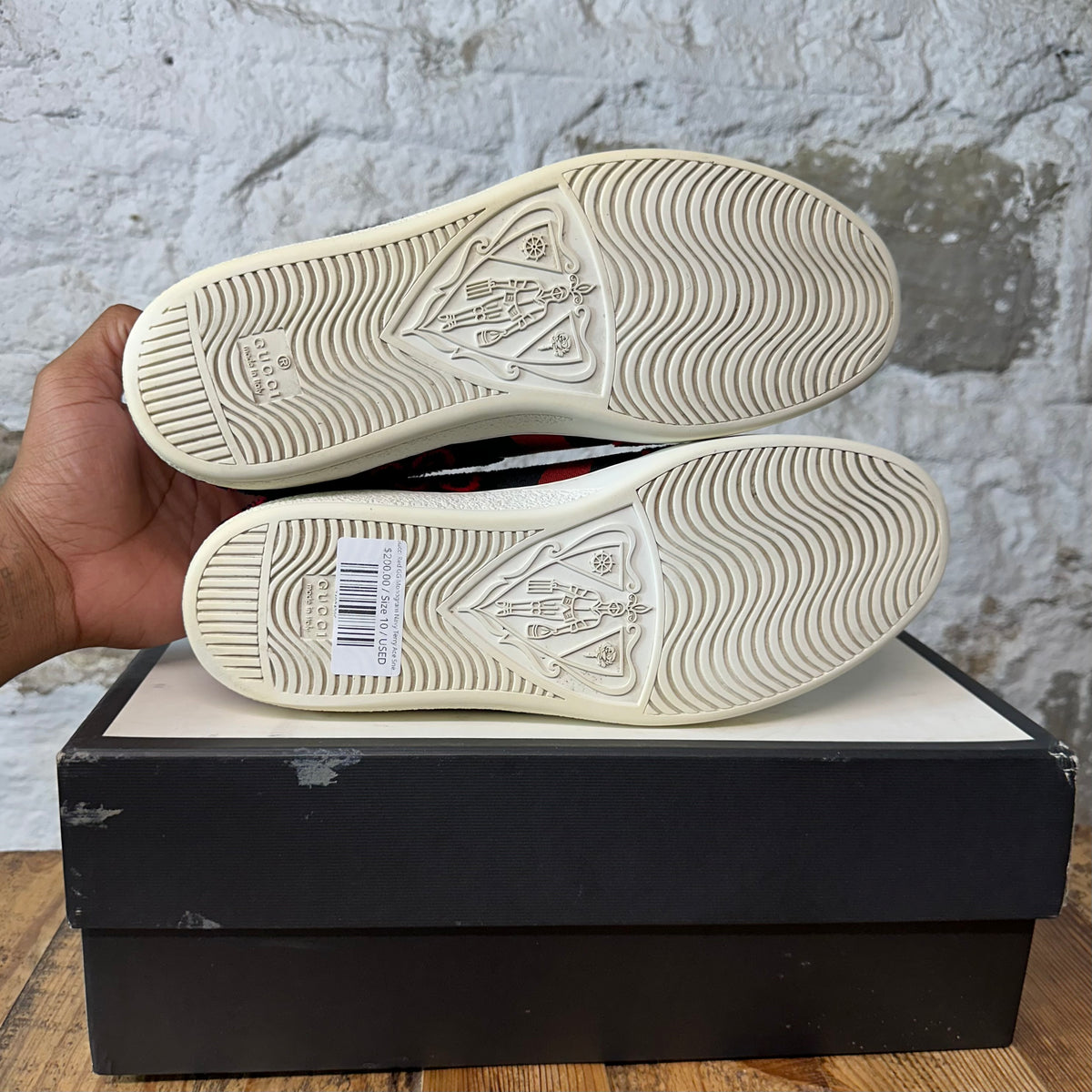 Gucci Red GG Monogram Navy Terry Ace Sneaker Sz 10