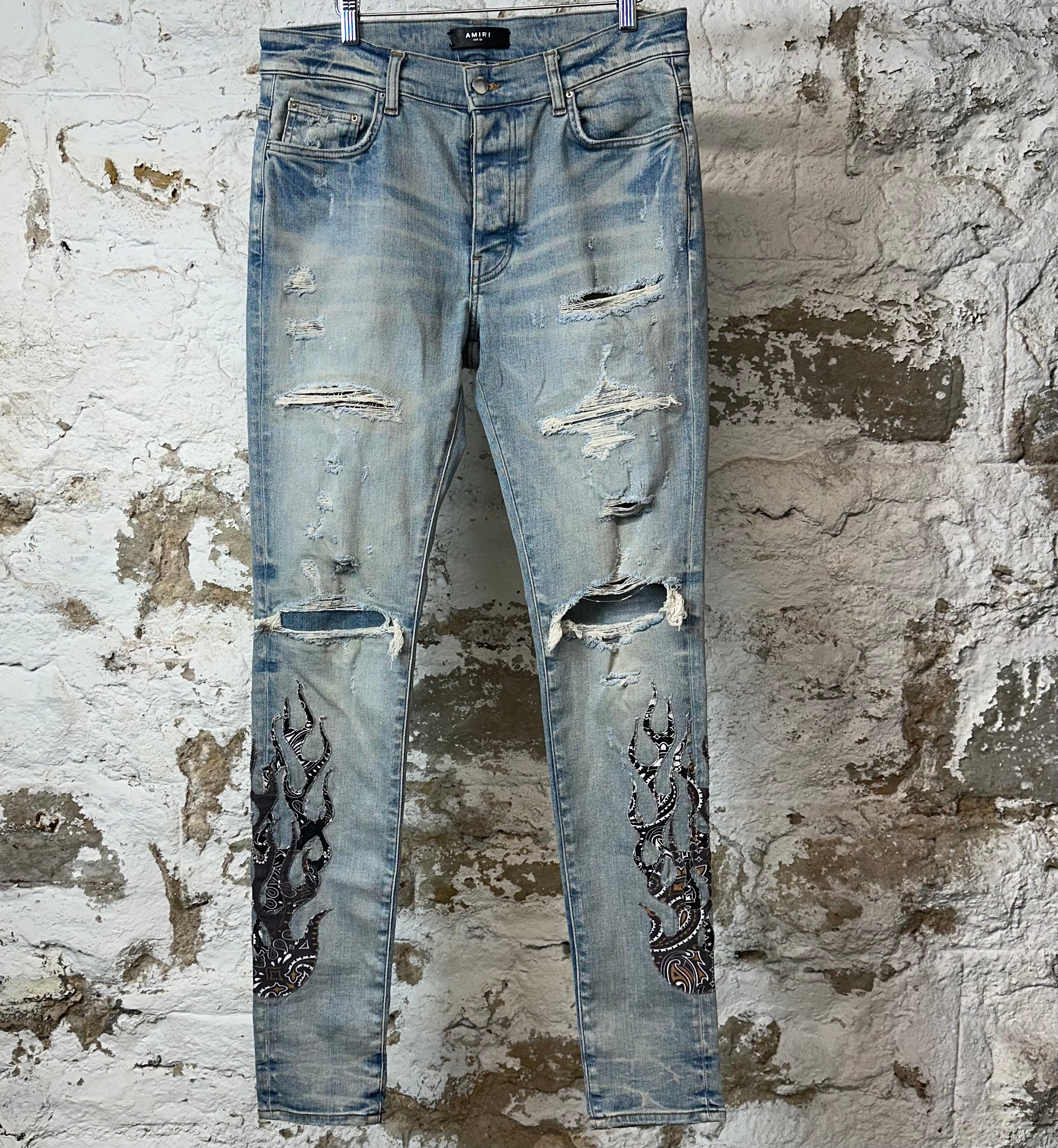 Amiri Paisley Flames Blue Denim Jeans Sz 32