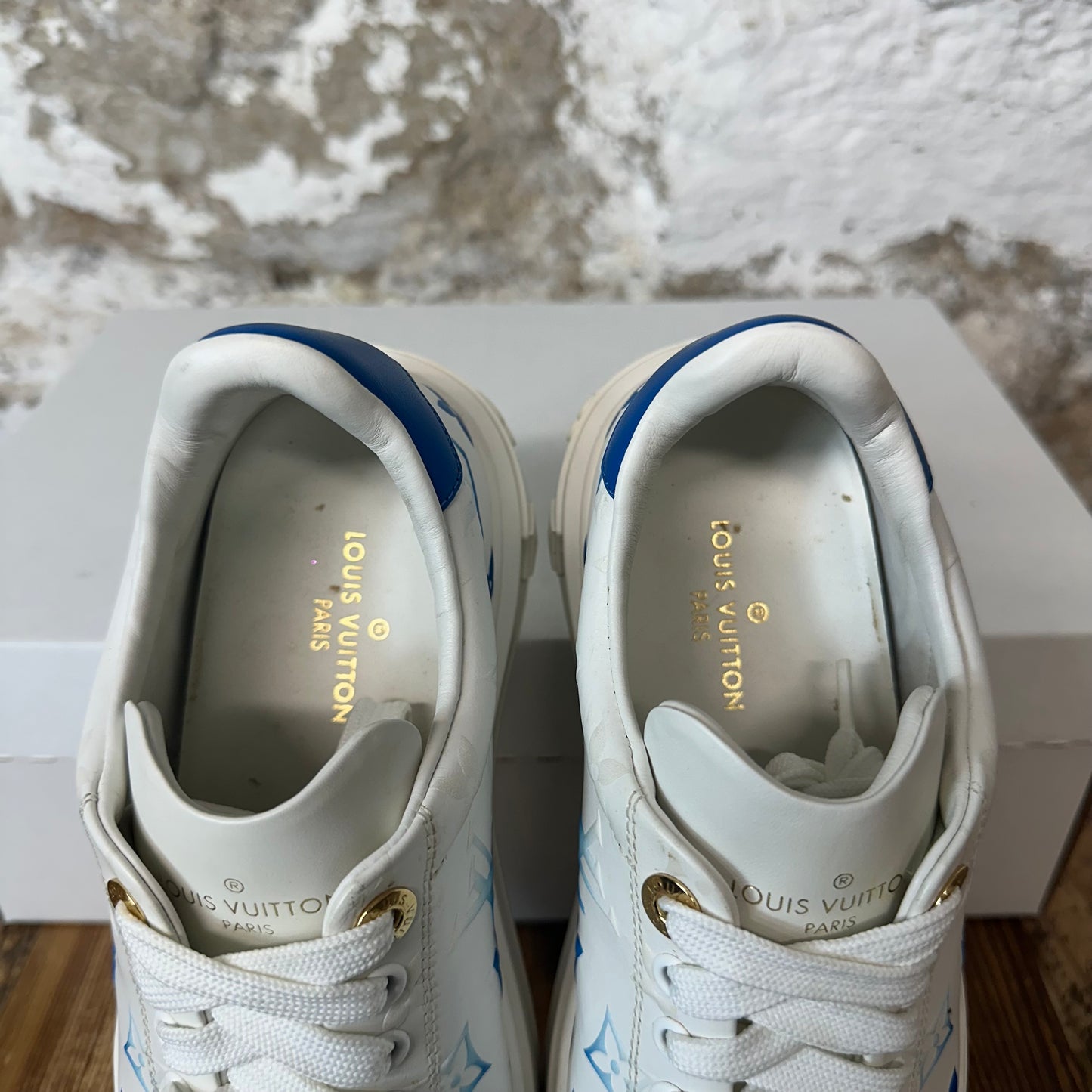 Louis Vuitton Blue Monogram White Time Out Sneaker Sz 4.5 (36)