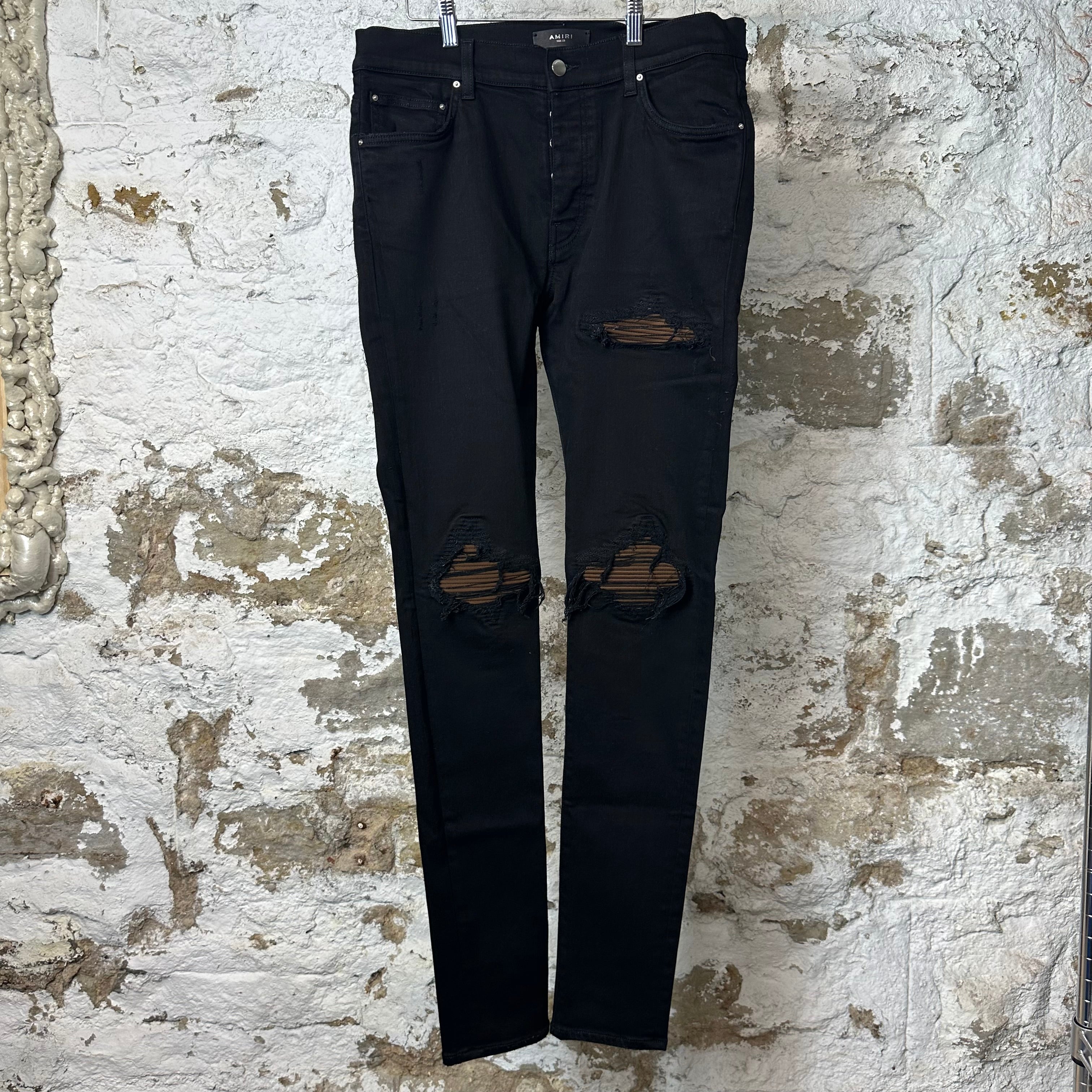 Amiri MX1 Brown Suede Black Denim Jeans Sz 33