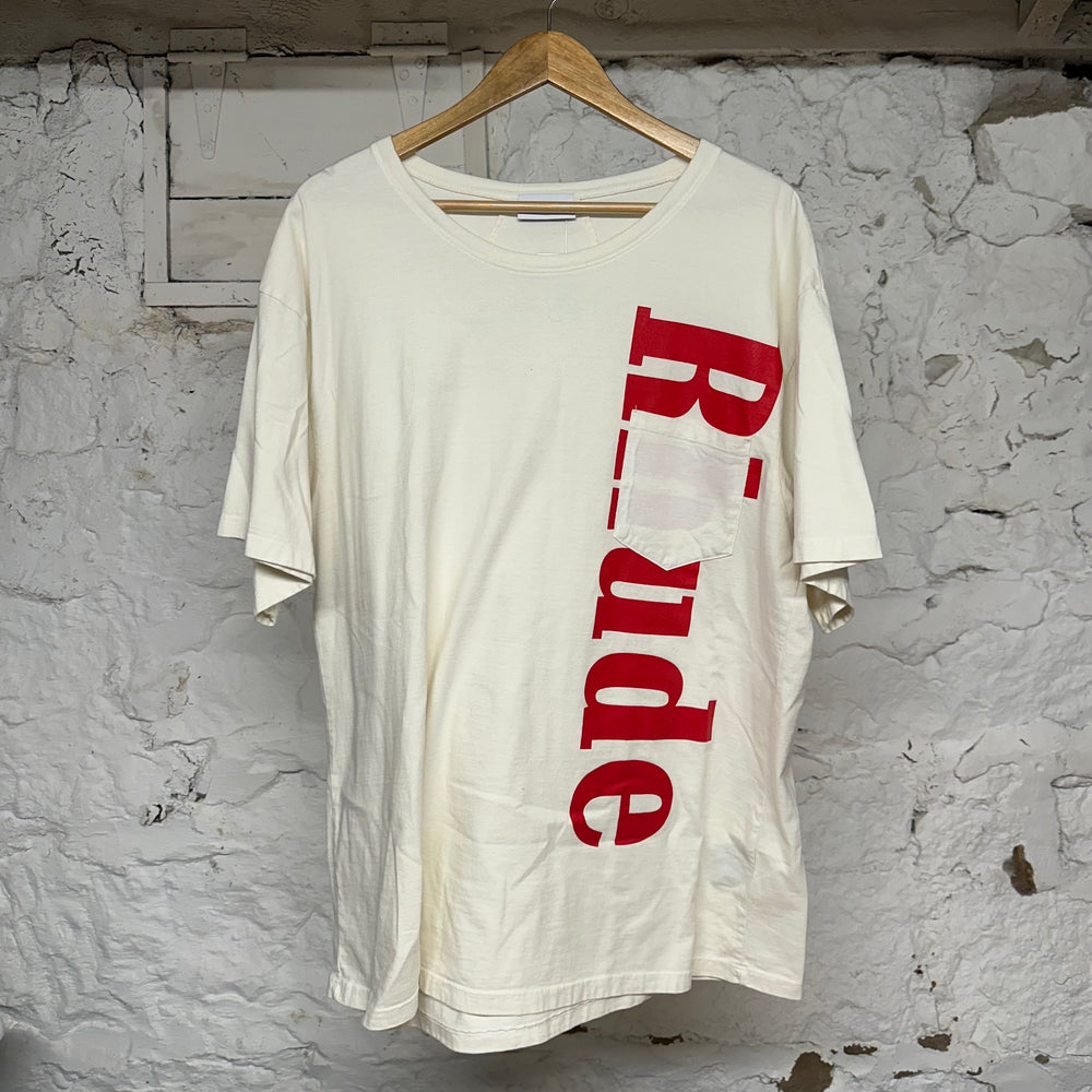 Rhude Vertical Spellout Cream T-Shirt Sz L