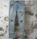 Amiri MX1 Black Paisley Blue Denim Jeans Sz 32