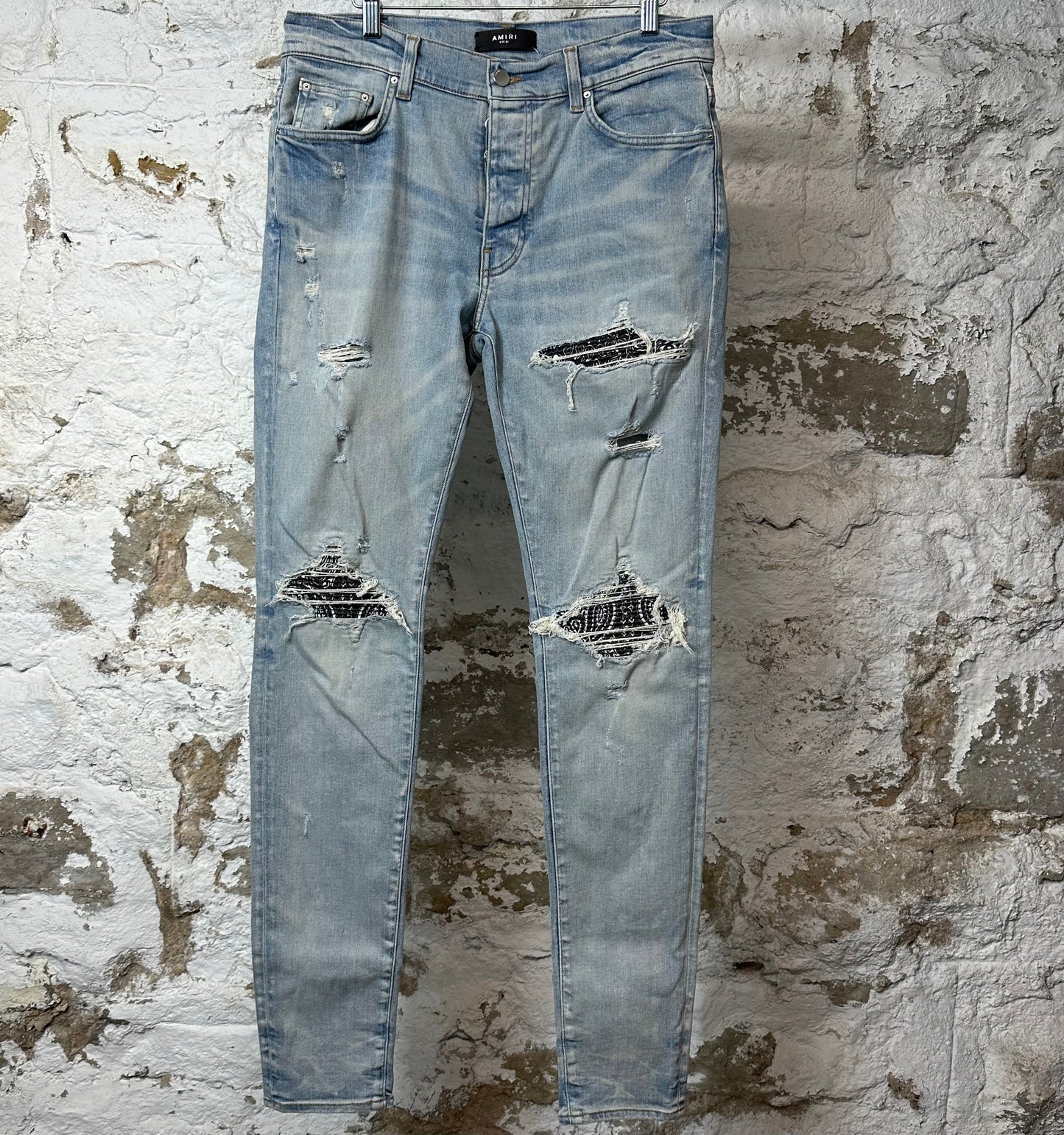 Amiri MX1 Black Paisley Blue Denim Jeans Sz 32