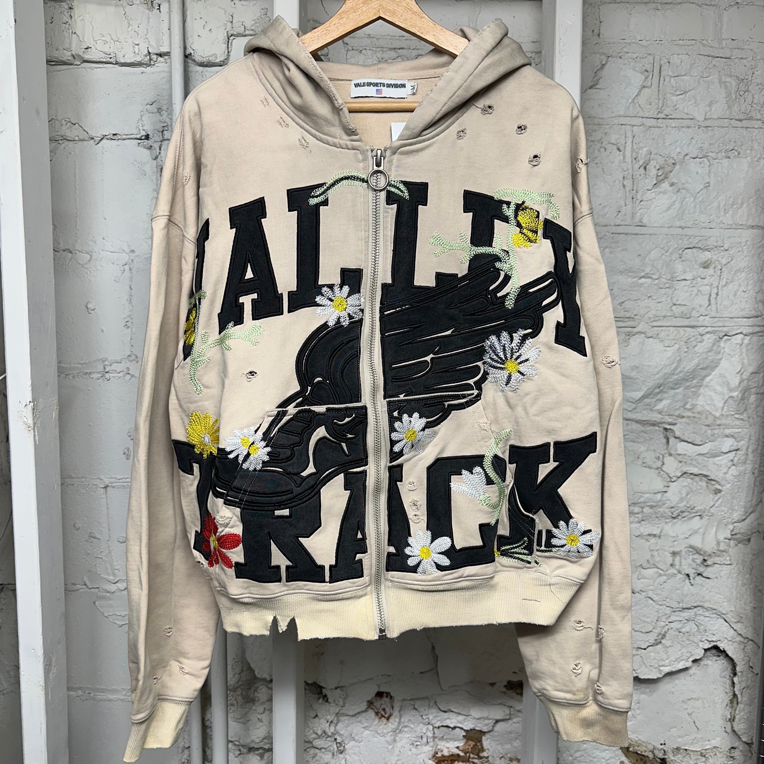 Vale Garden Beige Zip Up Hoodie Sz M