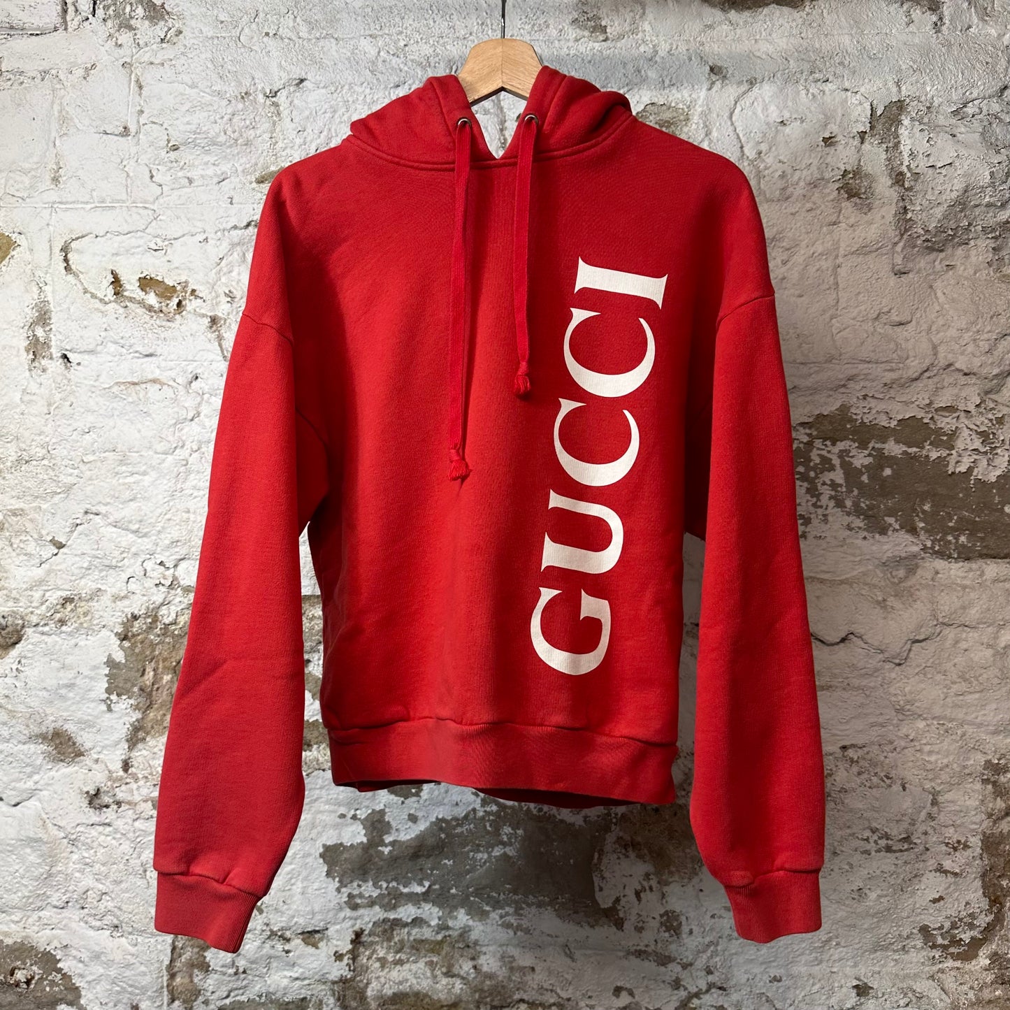 Gucci White Spellout Hoodie Red Sz S