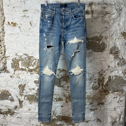 Amiri MX1 Cream Suede Blue Denim Jeans Sz 30