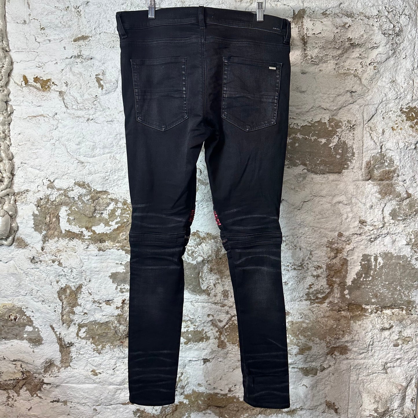 Amiri MX2 Pink Patch Black Denim Jeans Sz 34