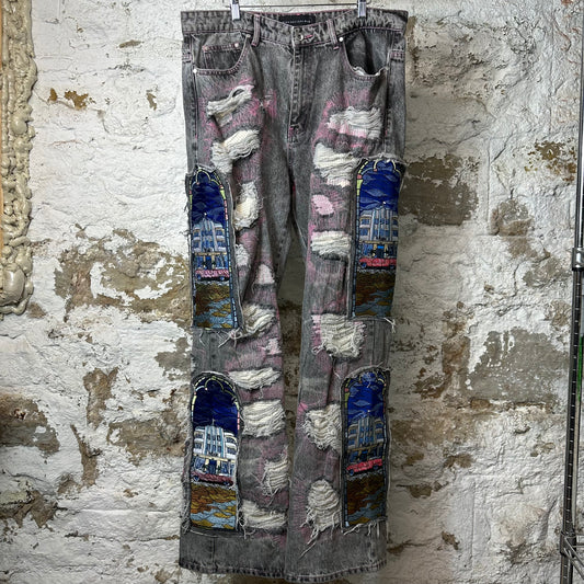 Who Decides War Stained Glass Grey Denim Jeans Sz 36