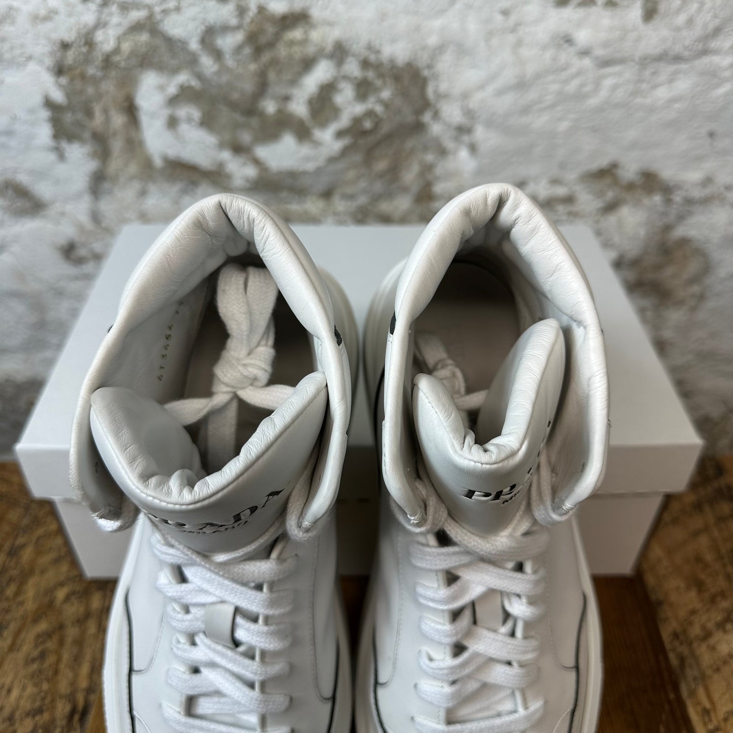 Prada Milano White Leather High Top Sz 7.5 No Box