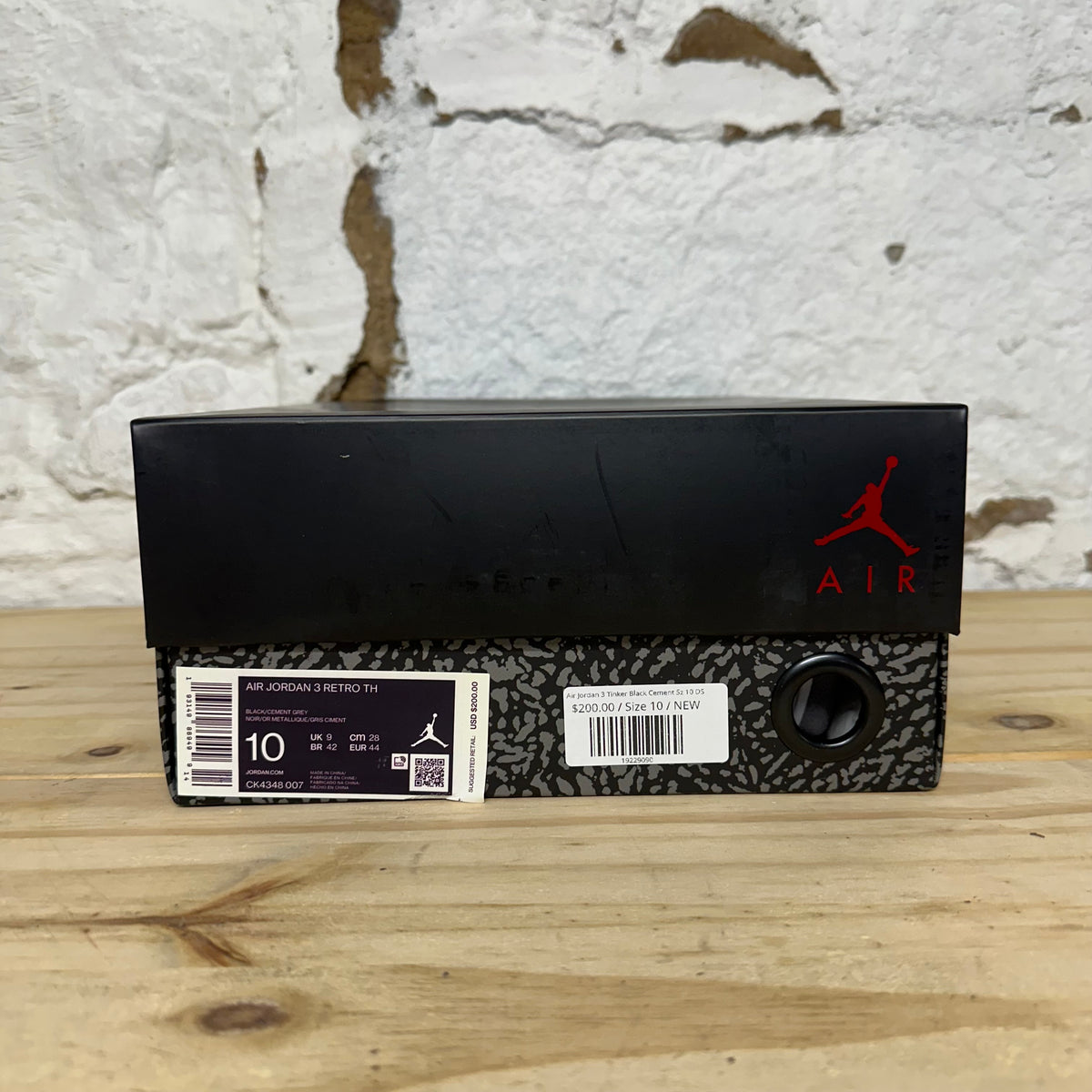 Air Jordan 3 Tinker Black Cement Sz 10 DS