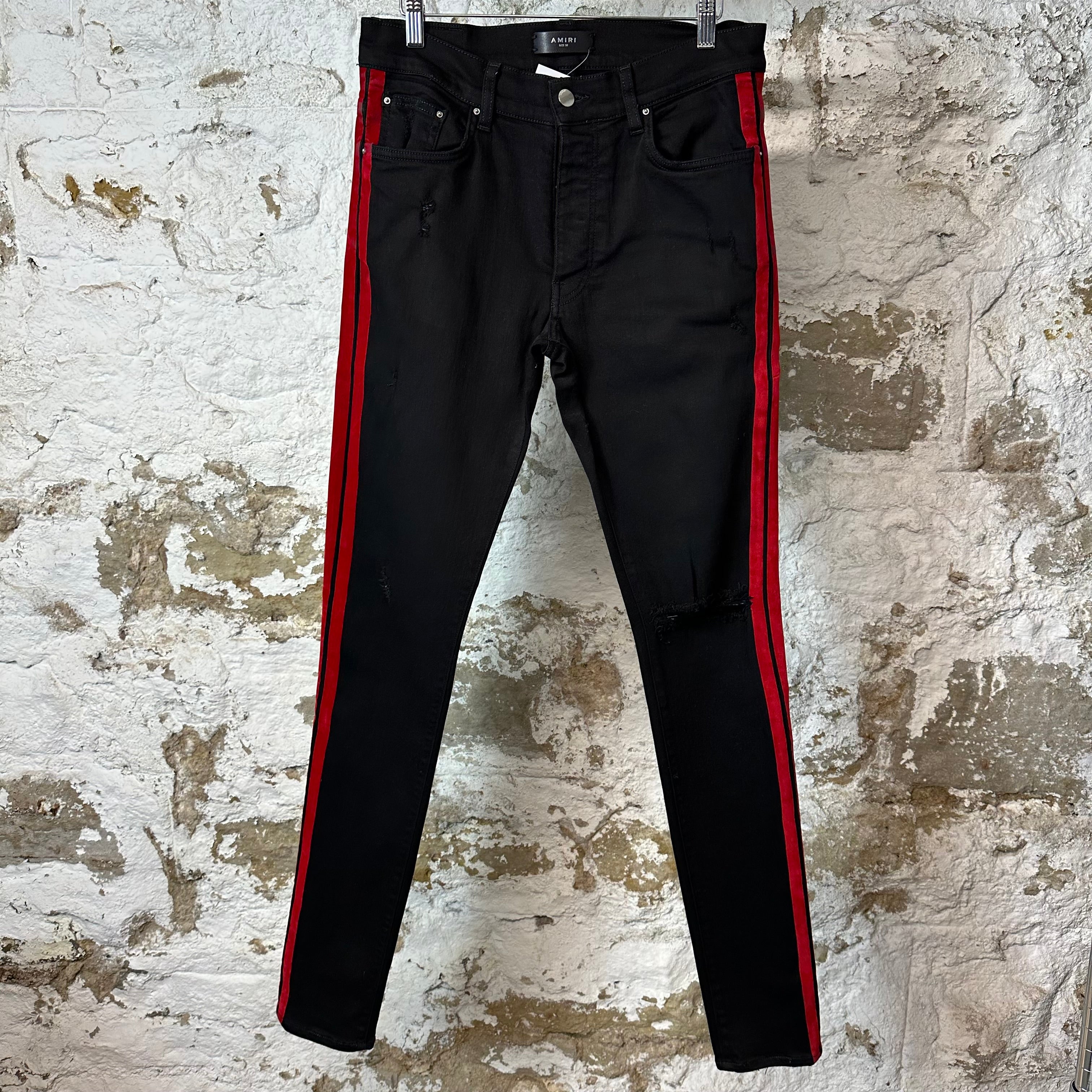 Amiri Red Velour Stripe Black Denim Jeans Sz 32