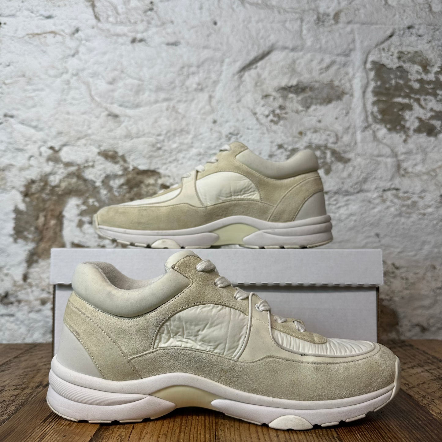 Chanel Cream CC Beige White Sneaker Sz 8 (41)