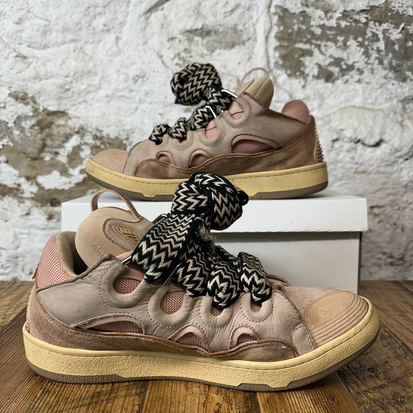 Lanvin Curb Black White Lace Pink Sneaker Sz 11 (44) No Box