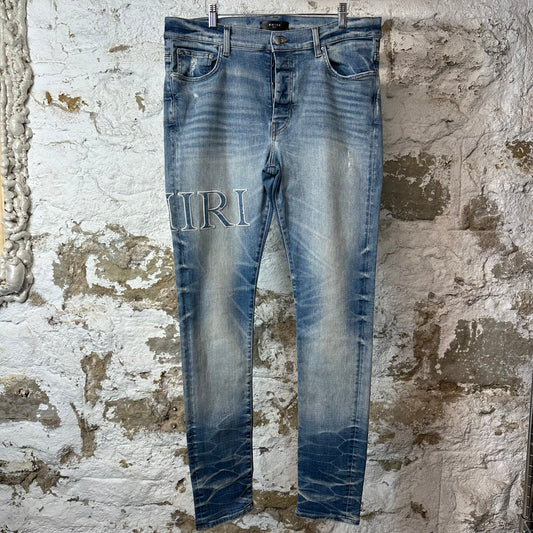 Amiri Blue Paisley Core Logo Blue Denim Jeans Sz 36
