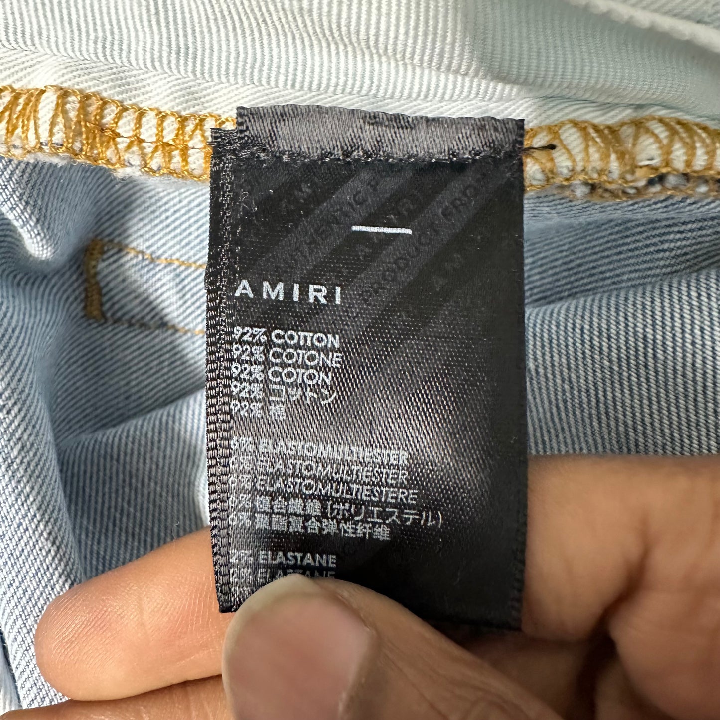 Amiri MX1 Camo Patch Light Blue Denim Jeans Sz 32