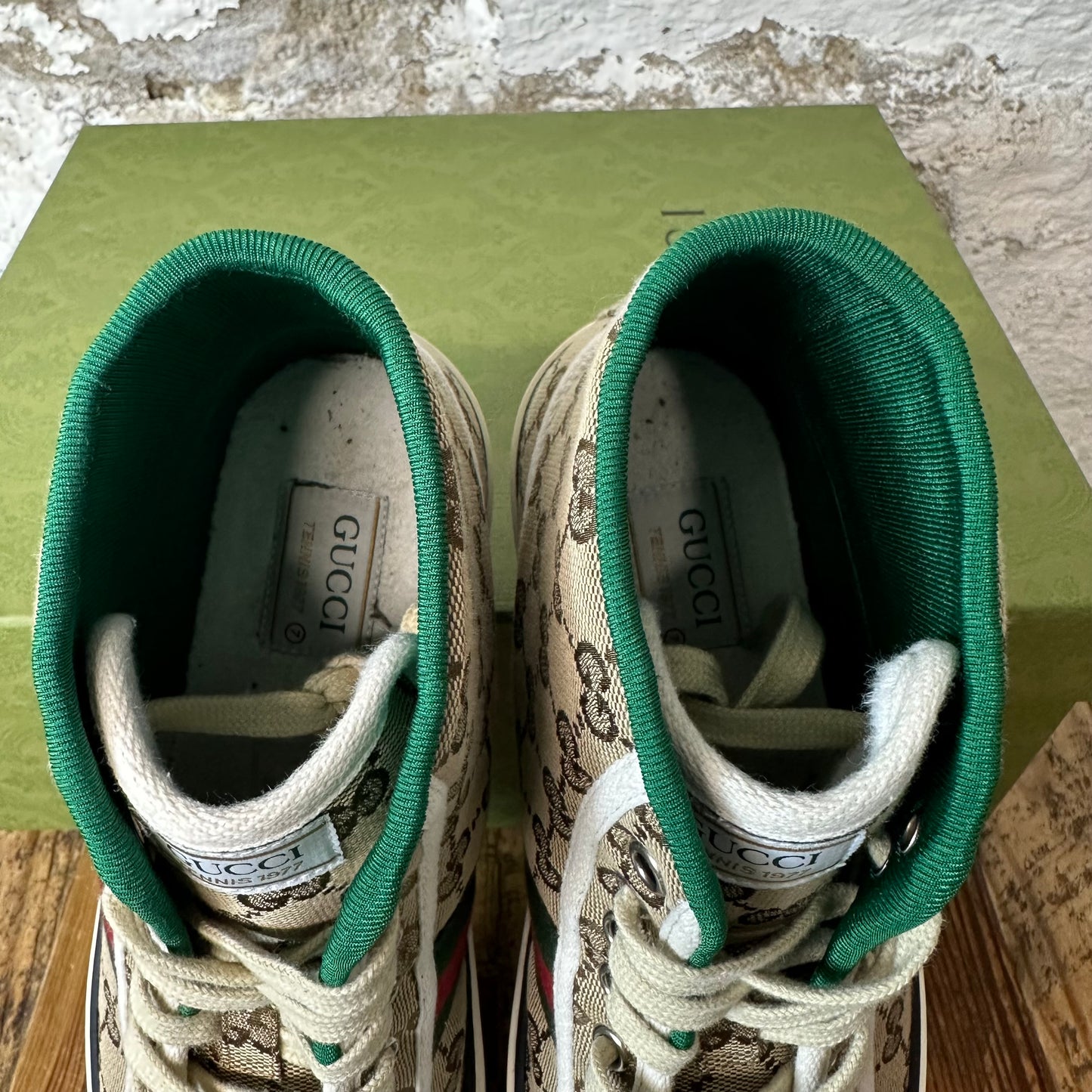 Gucci High Tennis 1977 Brown Monogram Sneaker Sz 7