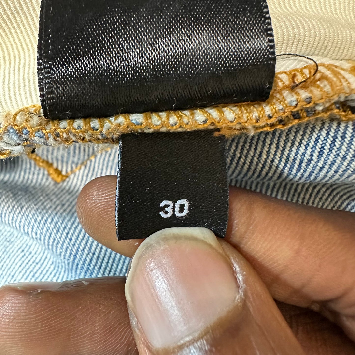 Amiri MX1 Cream Suede Blue Denim Jeans Sz 30