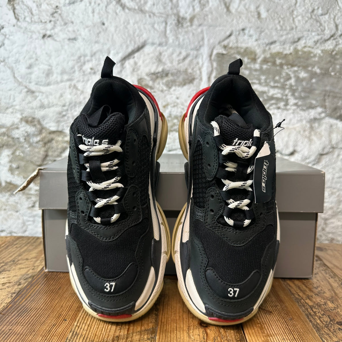Balenciaga Triple S Black White Red Sneaker Sz 5 (37)