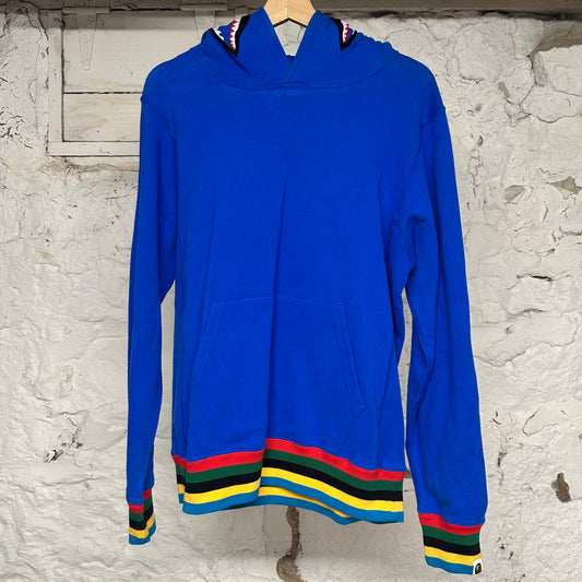 Bape Blue Line Rib Pullover Shark Hoodie Sz M DS