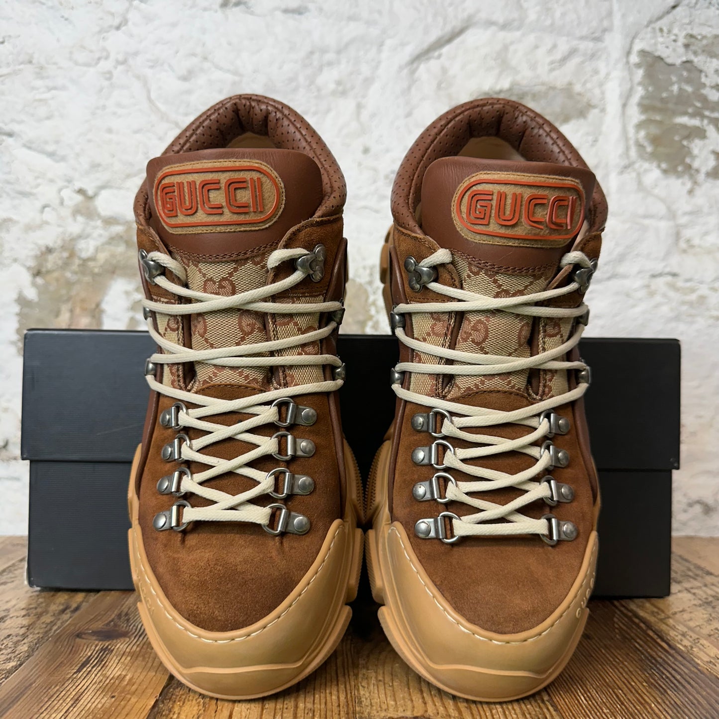 Gucci Flashtrek GG Monogram Brown Boot Sneaker Sz 9.5