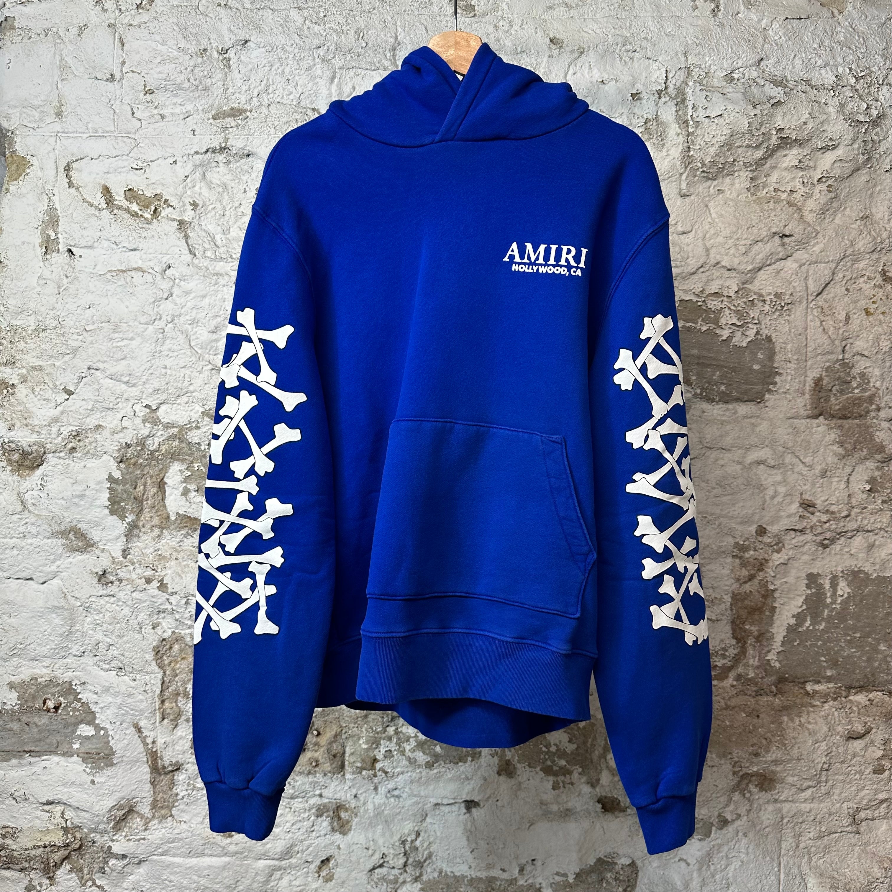 Amiri White Sleeve Bones Hoodie Blue Sz S