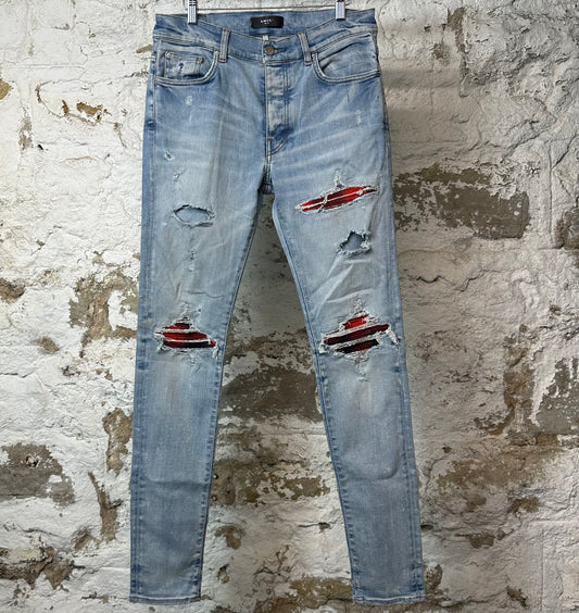 Amiri MX1 Red Navy Patch Blue Denim Jeans Sz 32