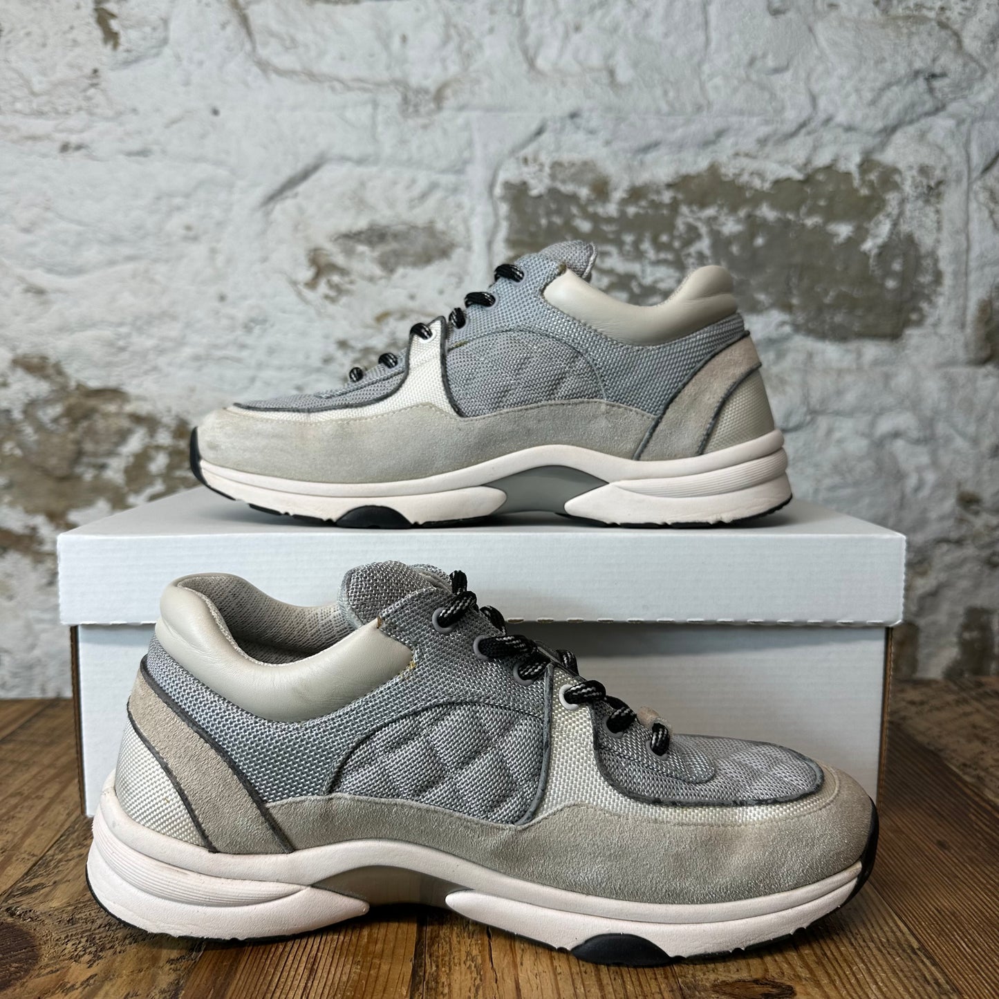 Chanel Black CC Triple Grey Trainer Sneaker Sz 7.5 (40.5)