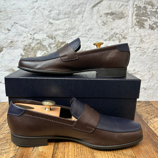 Prada Brown Navy Slip On Loafers Sz 10