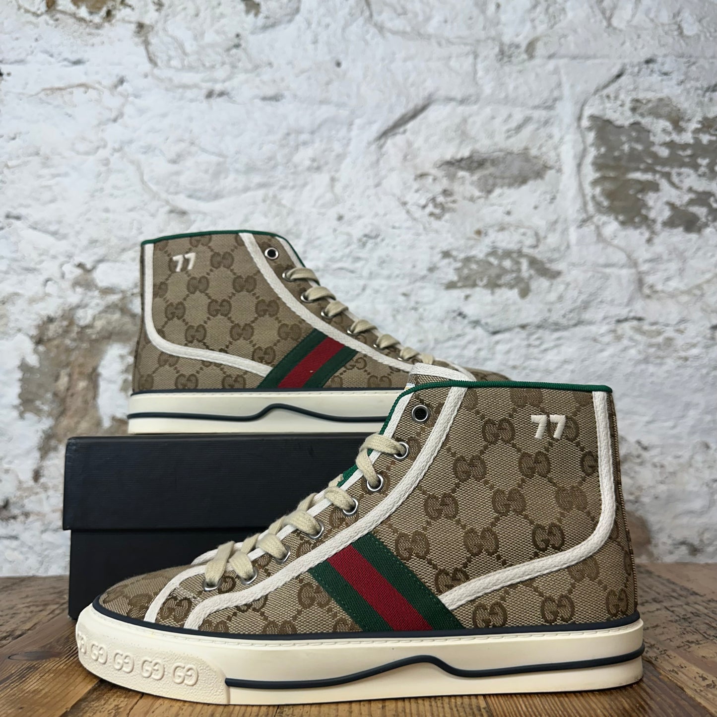 Gucci High Tennis 1977 Brown Monogram Sneaker Sz 6 (38)